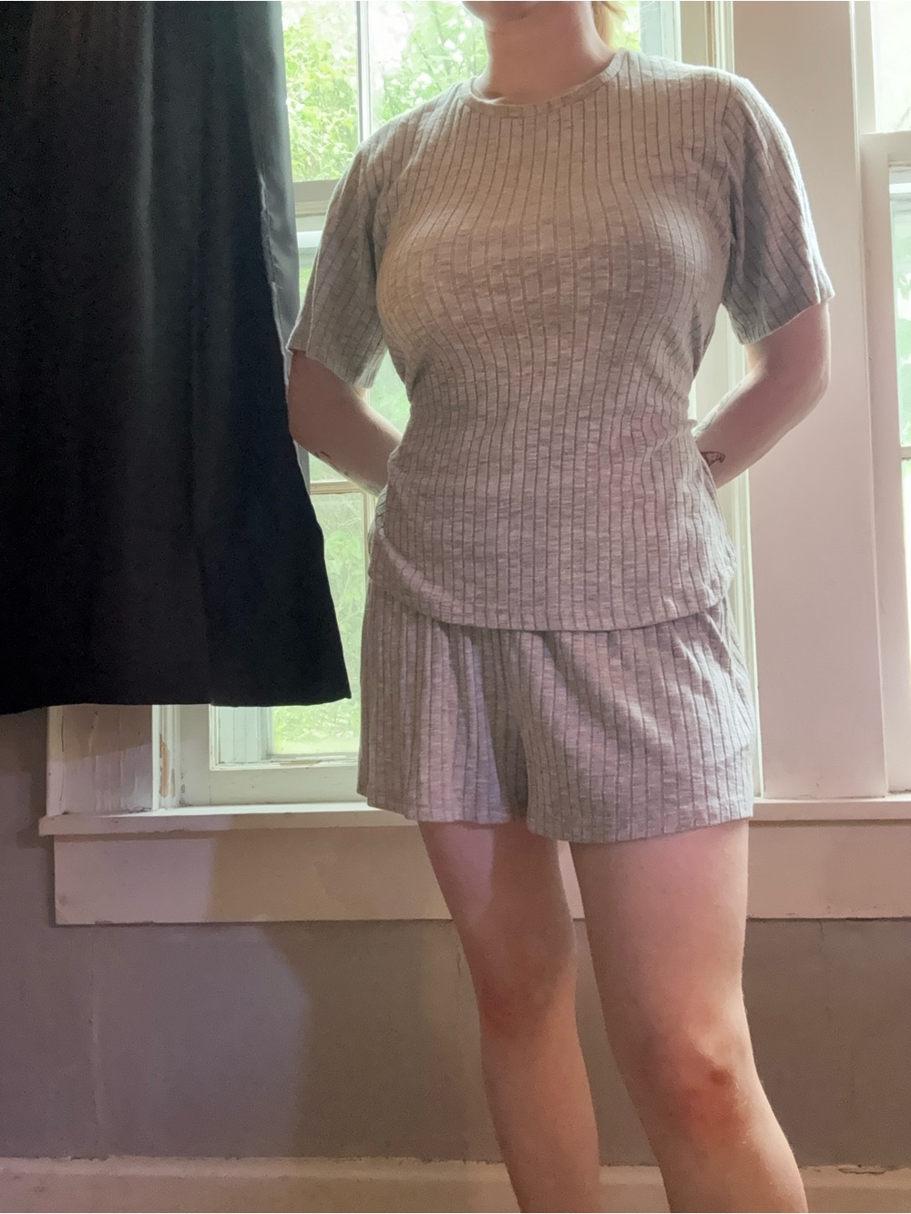 ASOS Gray Ribbed Short Sleeve Top and Shorts Set